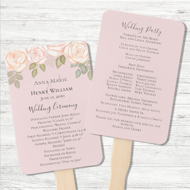 Abanico Programa de Personalizado de Bodas florales rosado (Blush pink floral wedding ceremony program.)