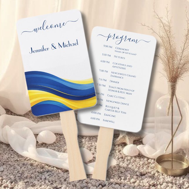 Abanico Programa de ventilador de boda Cobalt Blue y Lemon (Cobalt Blue & Lemon Yellow Wedding Fan Program)