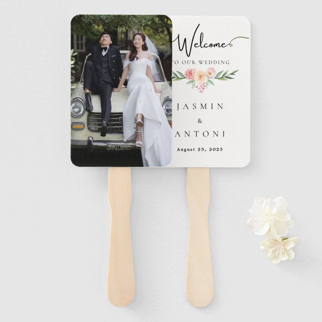 Abanico Programa de ventilador de boda con foto personaliz (Anverso y reverso)