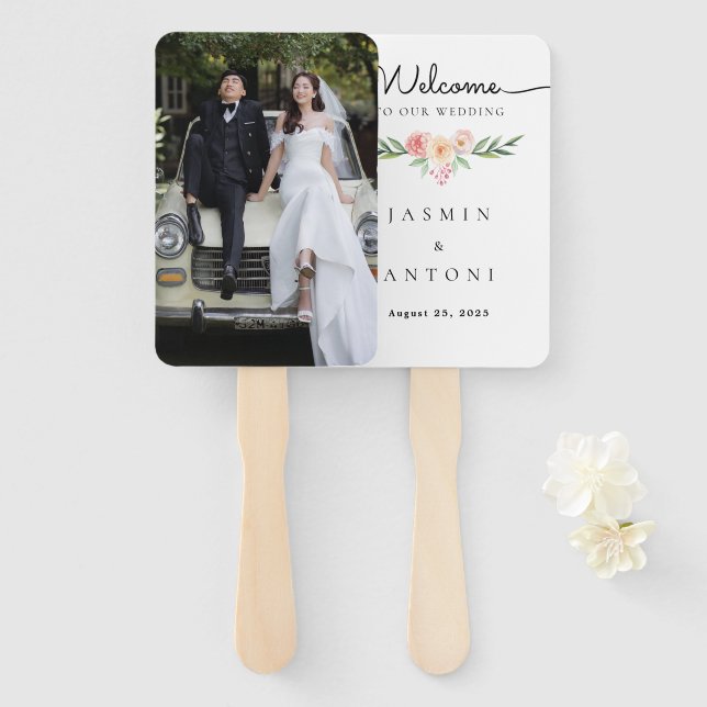 Abanico Programa de ventilador de boda con foto personaliz (Anverso y reverso)