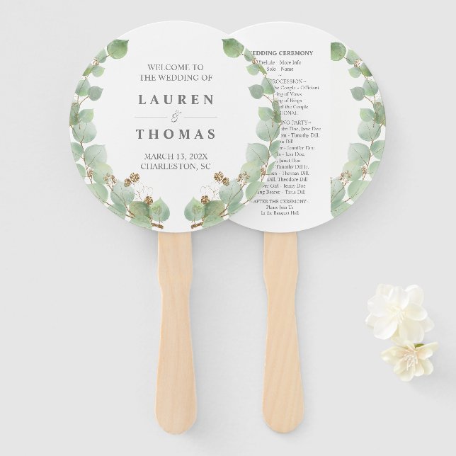 Abanico Programa de Ventiladores Eucalyptus Gold Purpurina (Anverso y reverso)