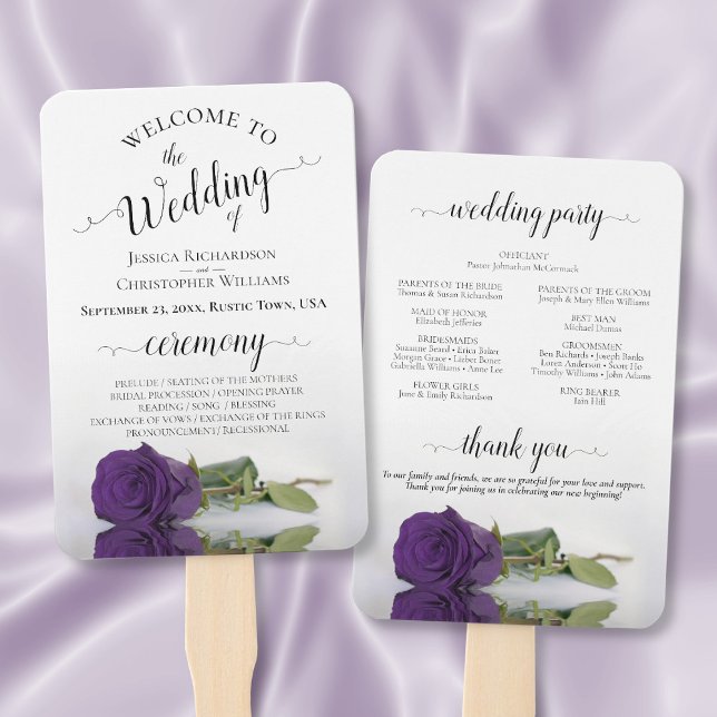 Abanico Programa Deep Royal Purple Rosa Elegant Wedding (Front/Back)