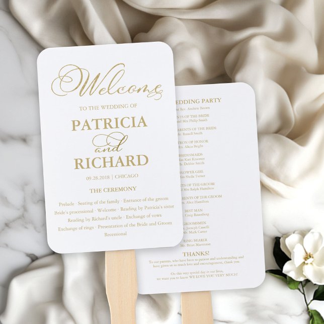 Abanico Programa del Orden de la Ceremonia de Boda Dorado (Subido por el creador)