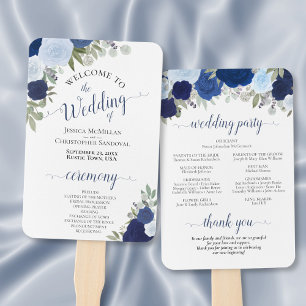 Abanico Programa Dusty Blue & Navy Floral Elegant Wedding