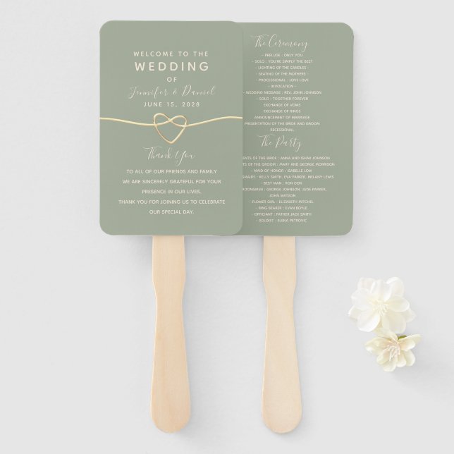 Abanico Programa Elegant Sage Green Script Wedding (Anverso y reverso)