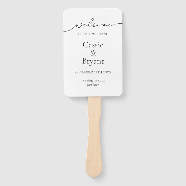 Abanico Programa Elegante de Boda con Guión Blanco y Negro (Anverso)