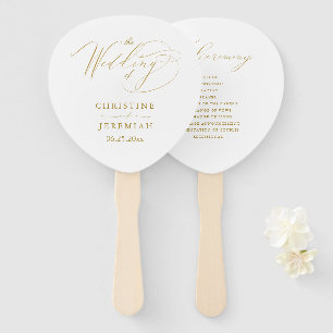 Abanico Programa Elegante de Boda con Guión de Oro Blanco