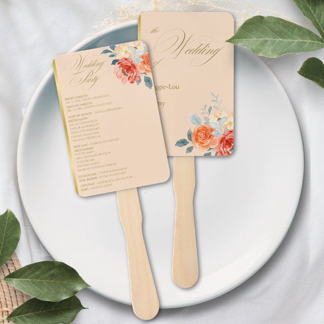 Abanico Programa Elegante de Boda con Guión Floral de Oro (Subido por el creador)