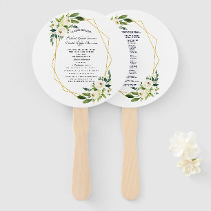 Abanico Programa Elegante de Boda con Marco de Oro Floral