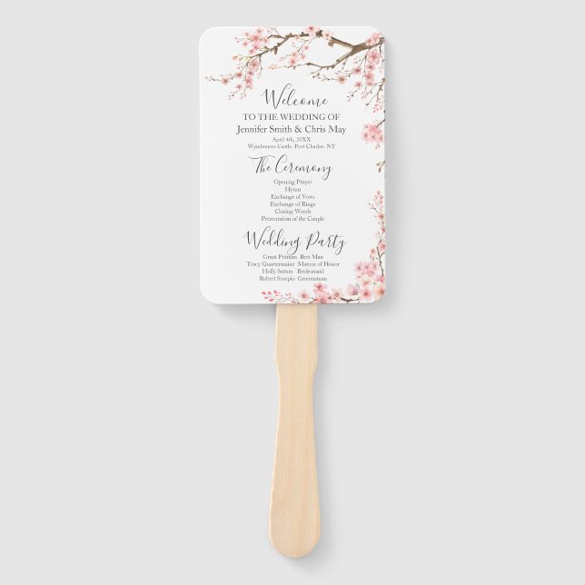 Abanico Programa Elegante de Boda de Cerezo en Flor (Anverso)