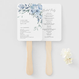 Abanico Programa Elegante de Boda Floral Azul Dusty