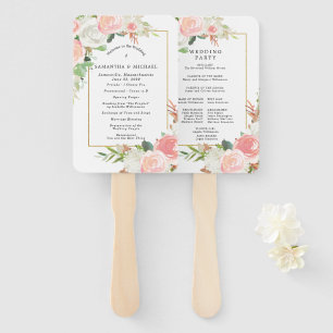Abanico Programa Elegante de Boda Floral Blanca Rosa