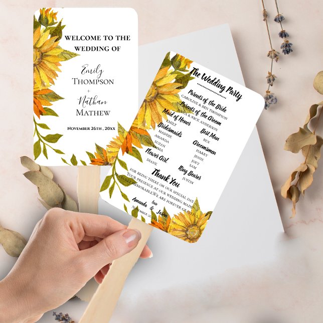 Abanico Programa Elegante de Boda Floral de Girasol (Elegant Sunflower Floral Wedding Program Hand Fan)