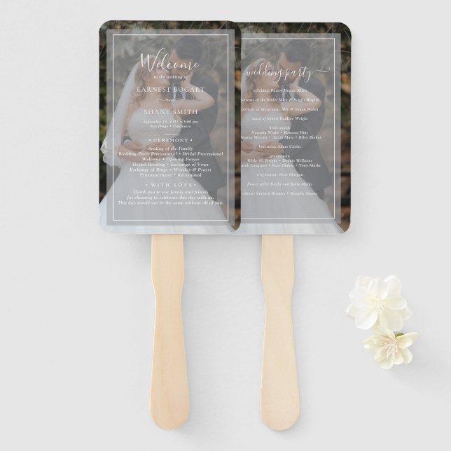 Abanico Programa Elegante de Boda por Sobreposición de Fot (Anverso y reverso)