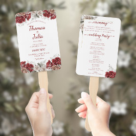 Abanico Programa Elegante de Bodas Borgoña y Floral Plata