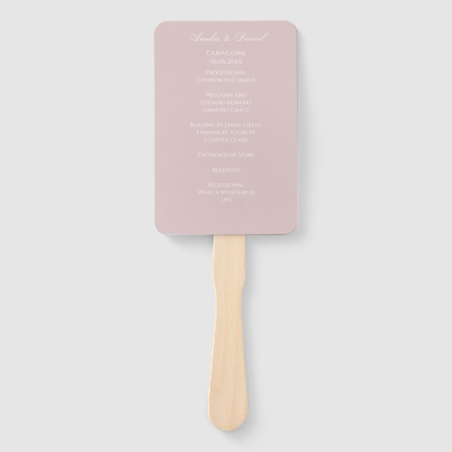 Abanico Programa elegante de ceremonias de Boda rosa suave (Anverso)