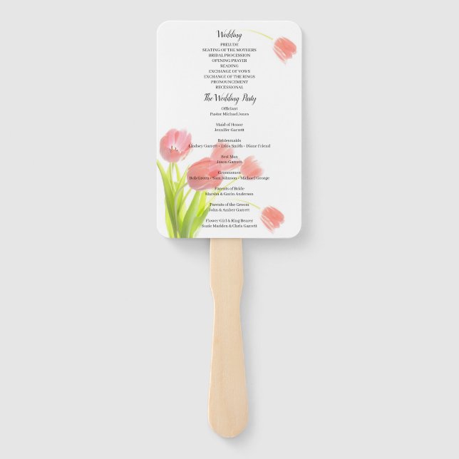 Abanico Programa Elegante de Tulipanes Blancos Rosa (Reverso)