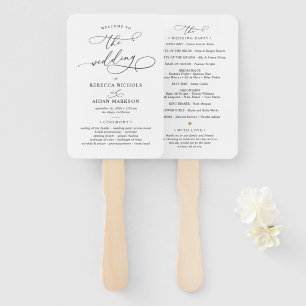 Abanico Programa Elegante Script Black and White Wedding