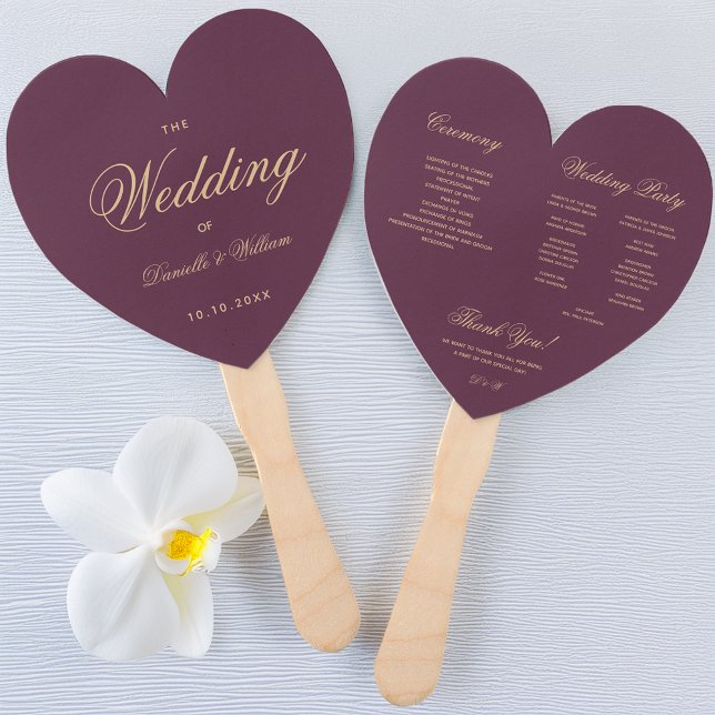 Abanico Programa Elegante Script Wine Color Heart Wedt (Subido por el creador)
