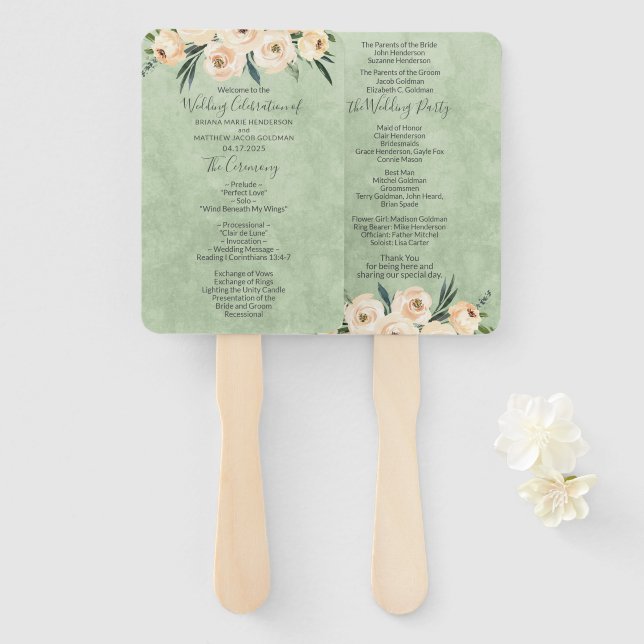 Abanico Programa Floral Beige Rubor Sage Green Wedding (Anverso y reverso)