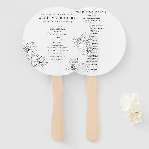 Abanico Programa Floral Moderno de Bodas Blancas y Negra