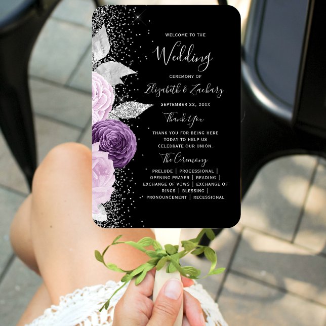 Abanico Programa Floral Purple Silver Black Wedding (Subido por el creador)