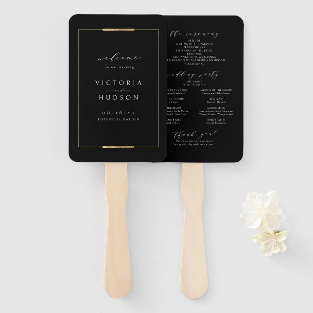 Abanico Programa Framed Elegance Black Simple Wedding (Anverso y reverso)