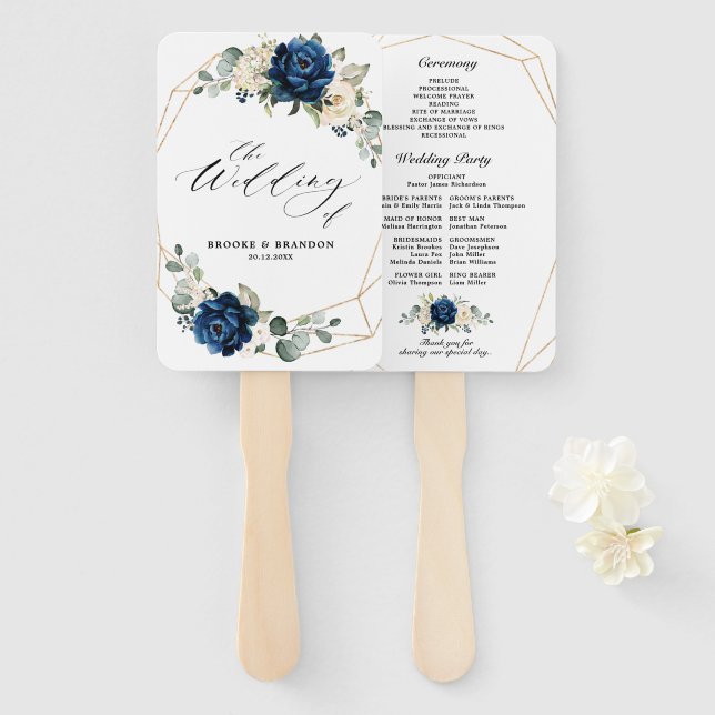 Abanico Programa Geométrico de Marfil de Campaña Blanca de (Anverso y reverso)