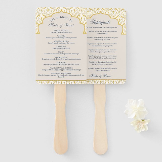 Abanico Programa hindú de bodas de oro Saptapadi (Anverso y reverso)