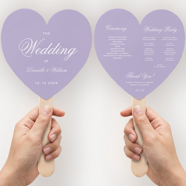 Abanico Programa Lavender Heart Wedt Wedding, Guión blanco (Subido por el creador)