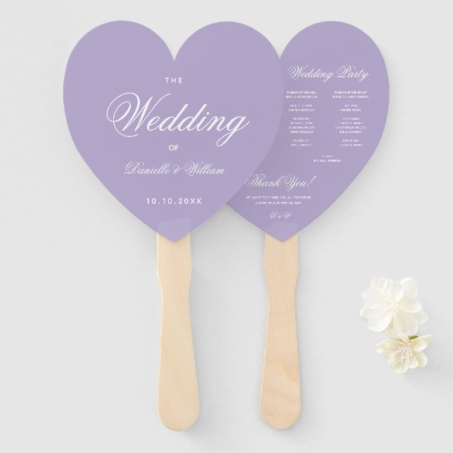Abanico Programa Lavender Heart Wedt Wedding, Guión blanco (Anverso y reverso)