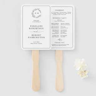 Abanico Programa minimalista de Boda de Hoja Blanca y Negr