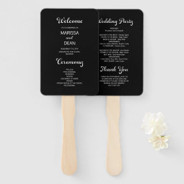 Abanico Programa Mínimo de Boda Negra con Escritura Modern