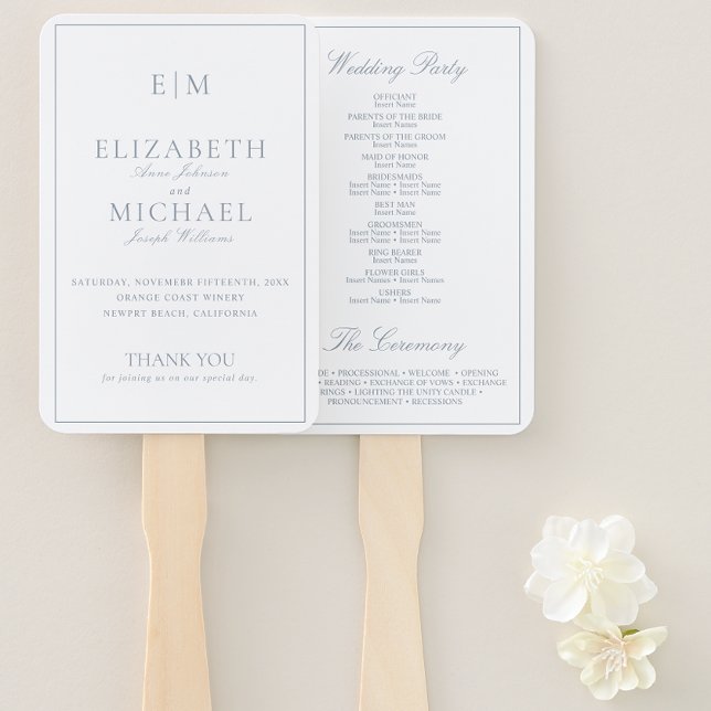 Abanico Programa moderno de bodas en monograma con escritu (Wedding Program Hand Fan)