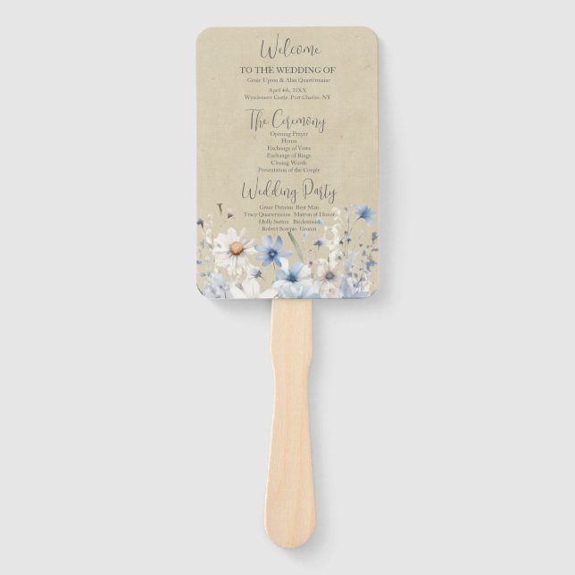 Abanico Programa moderno de casamiento con flores silvestr (Anverso)