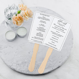 Abanico Programa Monogramado Simple de Bodas Blancas y Neg
