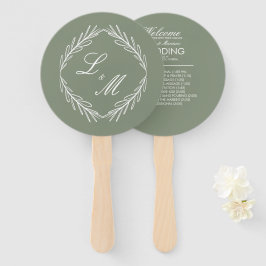 Abanico Programa Monogramed Elegant Script Branch Wedding