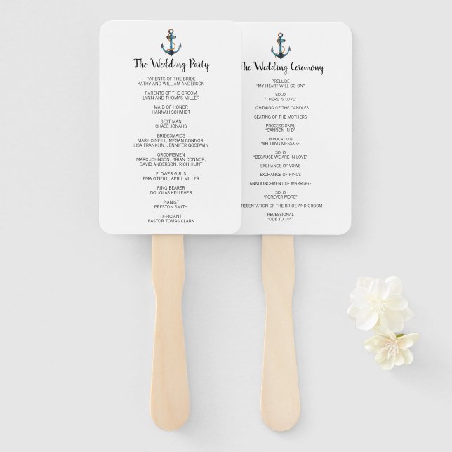 Abanico Programa Náutico Moderno de Ancla de Acuarela (Anverso y reverso)