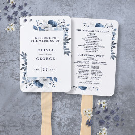 Abanico Programa Navy Blue Elegant Floral Wedding