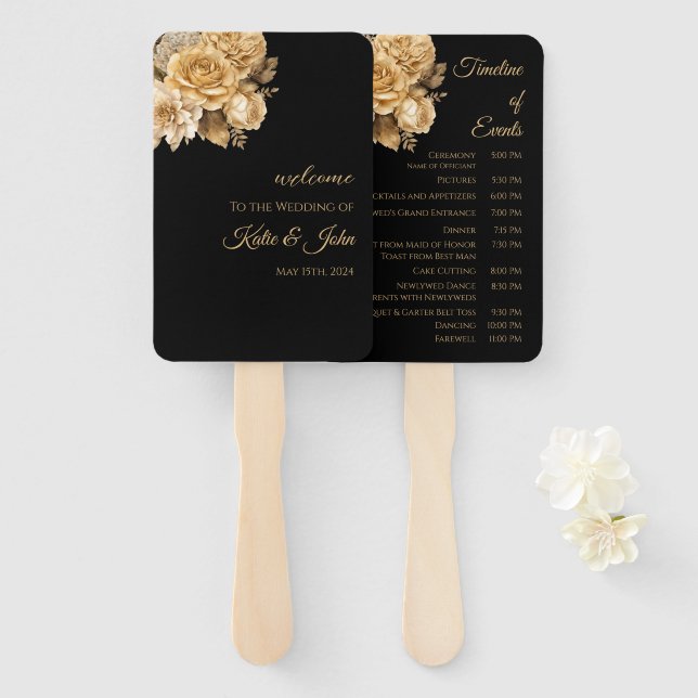 Abanico Programa Neutral de Boda con Flores - (Anverso y reverso)