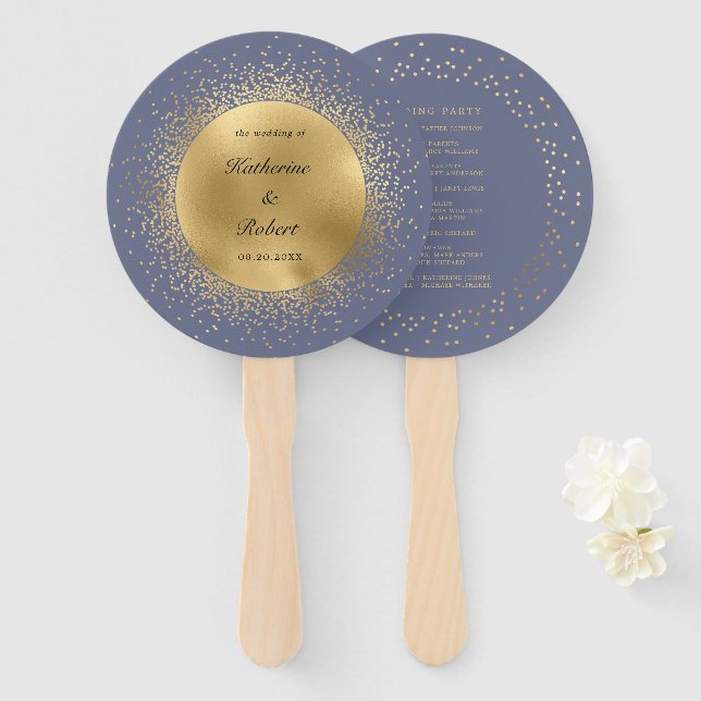 Abanico Programa Pastel Celestial Gold Moon Wedding (Anverso y reverso)