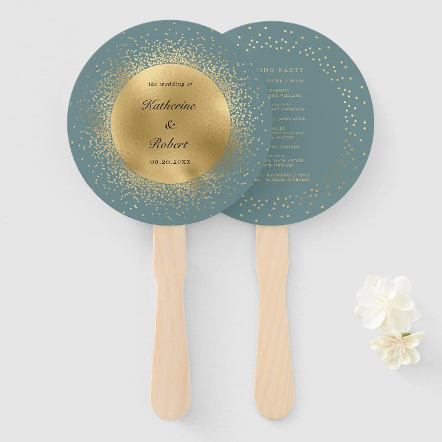 Abanico Programa Pastel Celestial Gold Moon Wedding (Anverso y reverso)