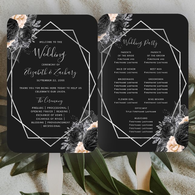 Abanico Programa Peach Floral Silver Geo Black Wedding (Subido por el creador)