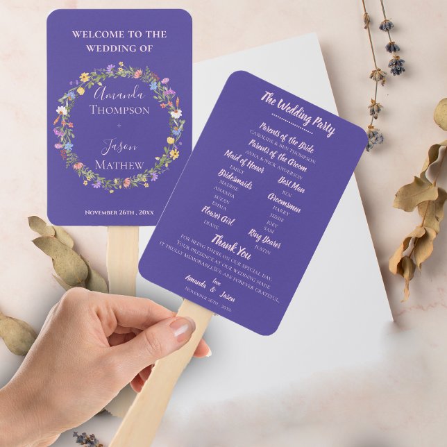 Abanico Programa Purple Rubor Wildflowers Floral Wedding (Purple Blush Wildflowers Floral Wedding Program Hand Fan)
