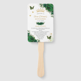 Abanico Programa Quinceañera Emerald Green Floral