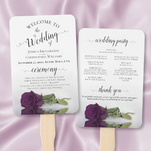 Abanico Programa Romántico de Boda Rosa Púrpura Elegante