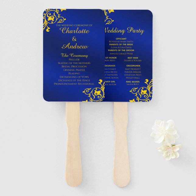 Abanico Programa Royal Blue and Gold Wedding (Anverso y reverso)