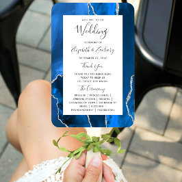 Abanico Programa Royal Blue Silver Agate Wedding