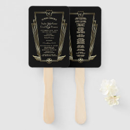Abanico Programa Royal Gold Black Art Deco Monograma Weddi