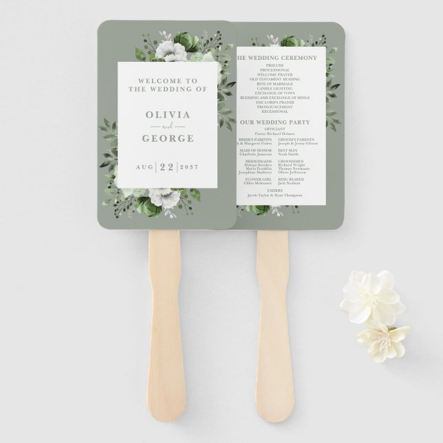 Abanico Programa Sage Green Elegant Floral Wedding (Anverso y reverso)